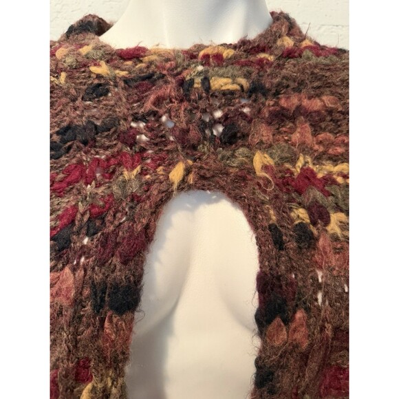 Boho-Chic, Folk, 70s Vintage, Cottagecore Chunky Knit Fringe Cape Nordstrom OS - Picture 2 of 7